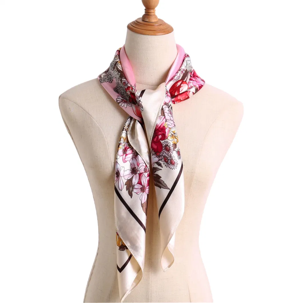 Spring Summer Women 35 Inch Square Silk Feeling Head Wrap Scarf