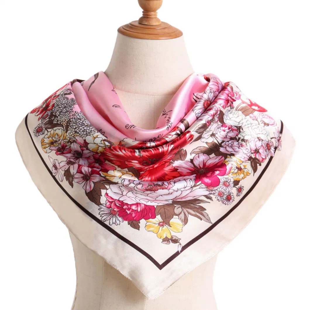 Spring Summer Women 35 Inch Square Silk Feeling Head Wrap Scarf